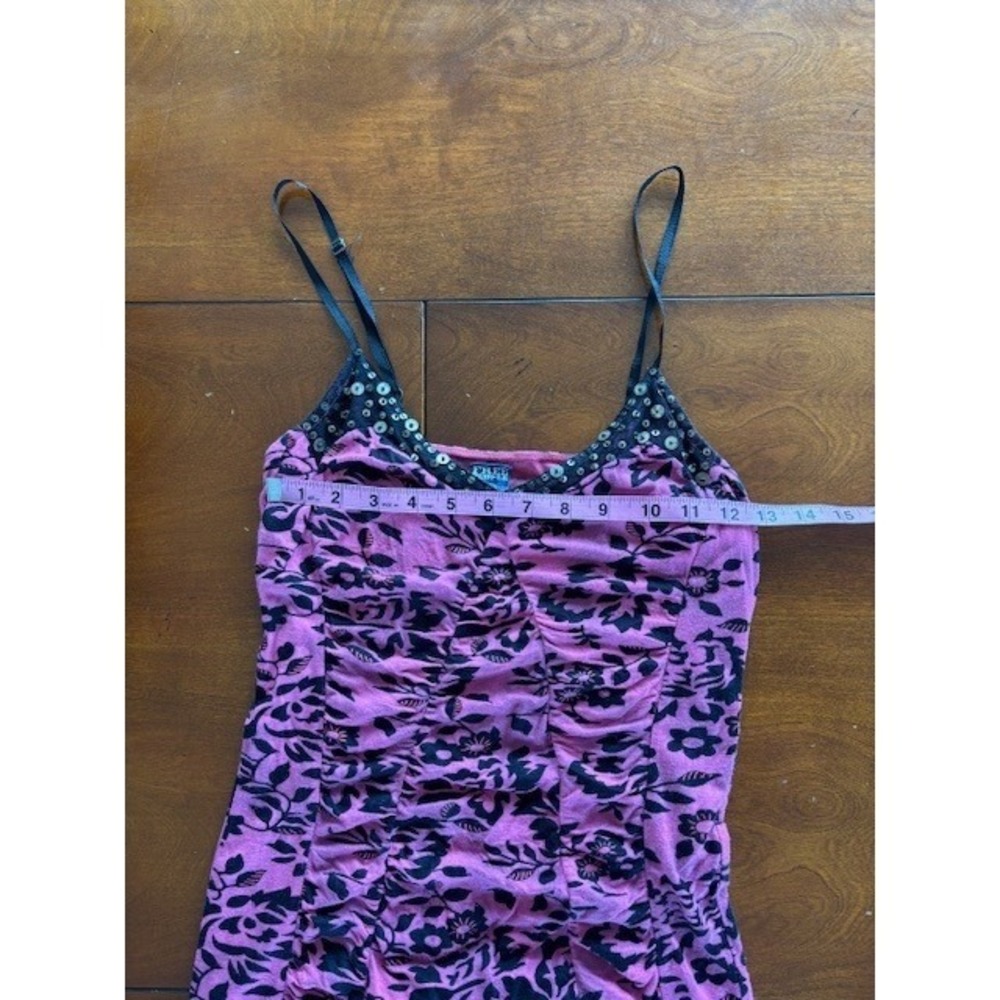 Free People Vintage Y2K Pink Black Floral Ruched Sequin Mini Cocktail Dress Sz 2 - Picture 9 of 14